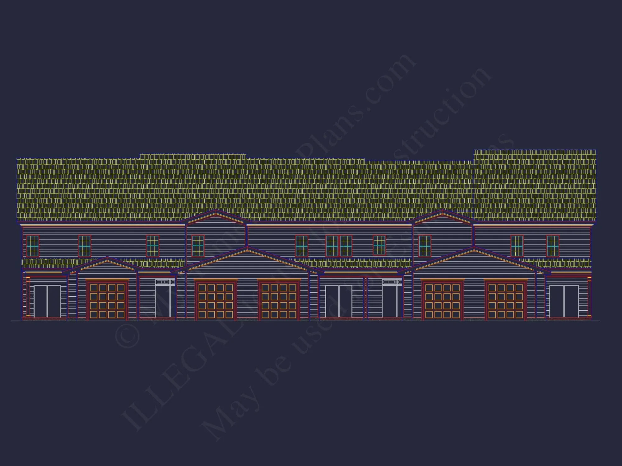 5-Unit Colonial Revival Townhome Plan with Rear Entry Garage and CAD Designs