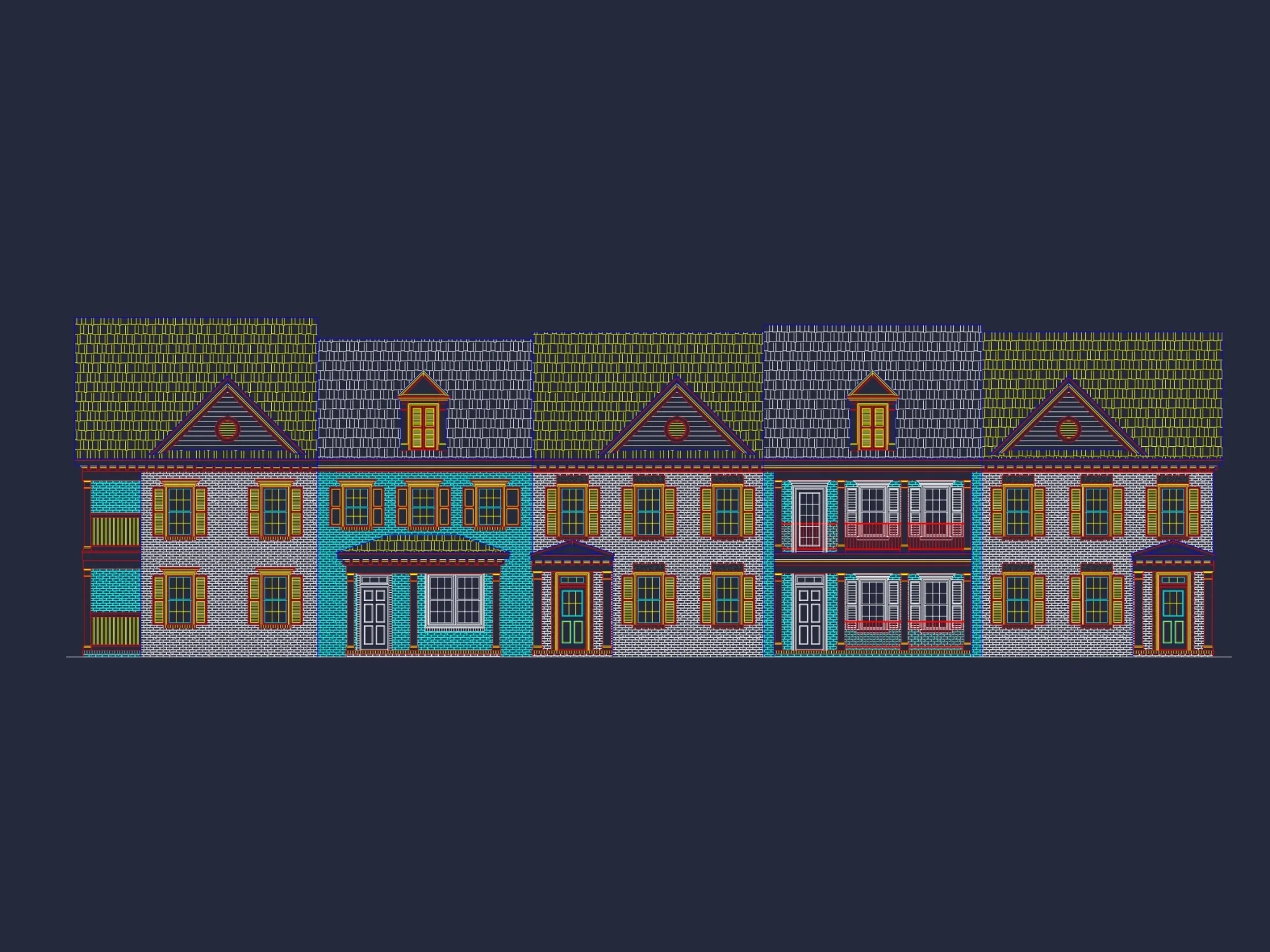 Colonial Revival Townhome Plan with Rear Entry Garage and CAD Designs