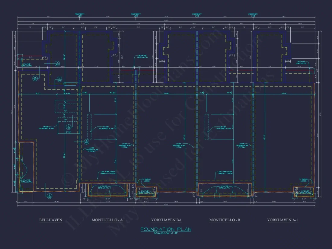 5-Unit Colonial Revival Townhome Plan with Rear Entry Garage and CAD Designs