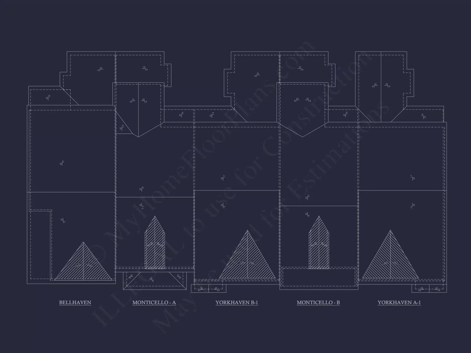 5-Unit Colonial Revival Townhome Plan with Rear Entry Garage and CAD Designs