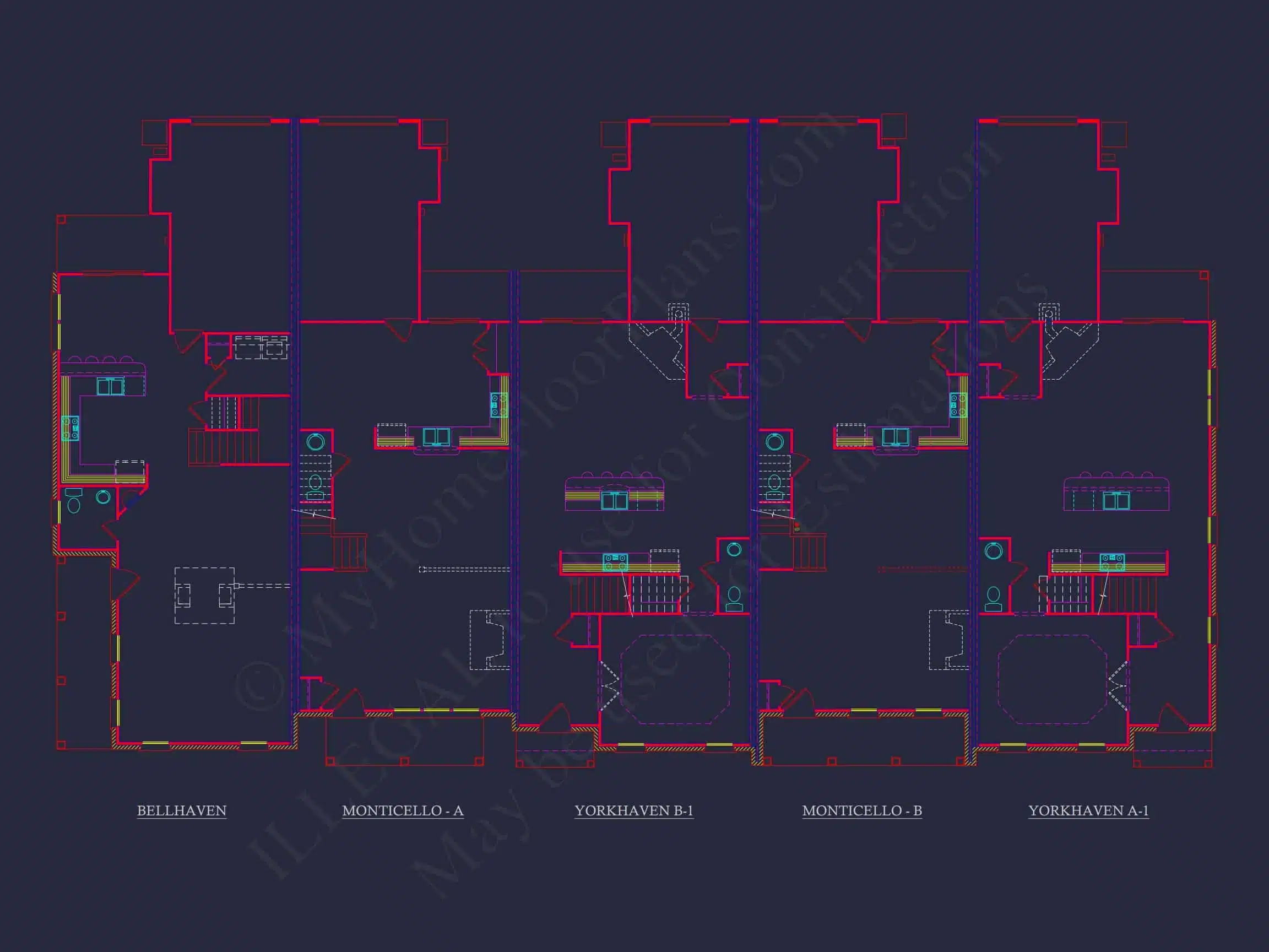 8-1395 BLDG 1 TOWNHOUSE PLAN -Colonial Revival Home Plan - 3-Bed, 2-Bath, 1,942 SF 21 5-Unit Colonial Revival Townhome Plan with Rear Entry Garage and CAD Designs