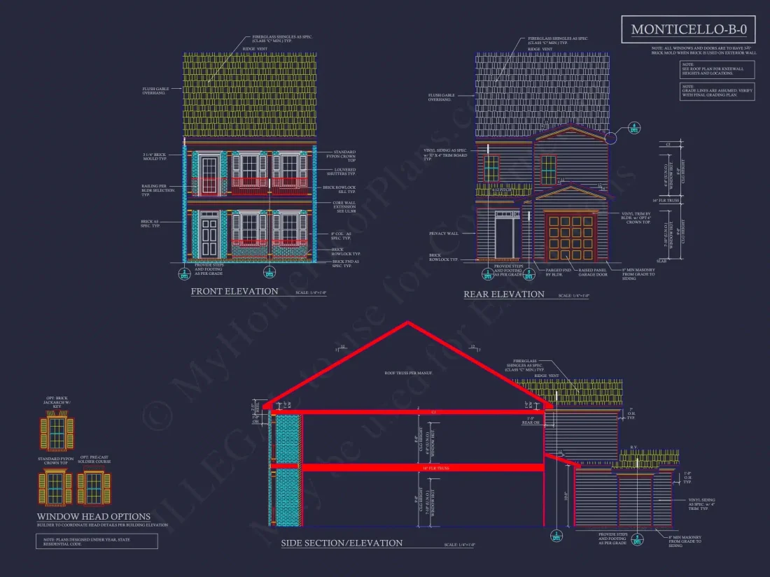 5-Unit Colonial Revival Townhome Plan with Rear Entry Garage and CAD Designs