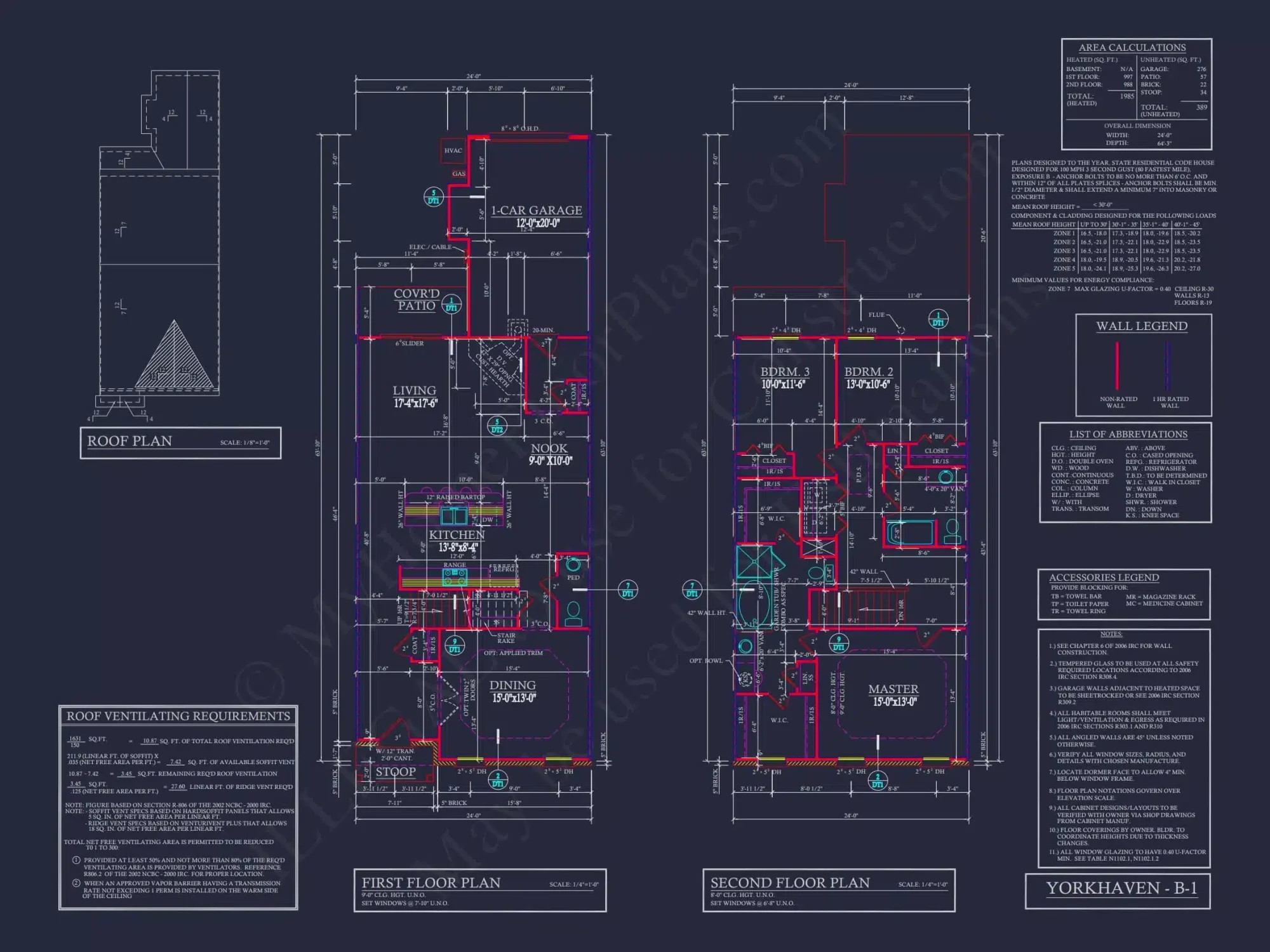 5-Unit Colonial Revival Townhome Plan with Rear Entry Garage and CAD Designs