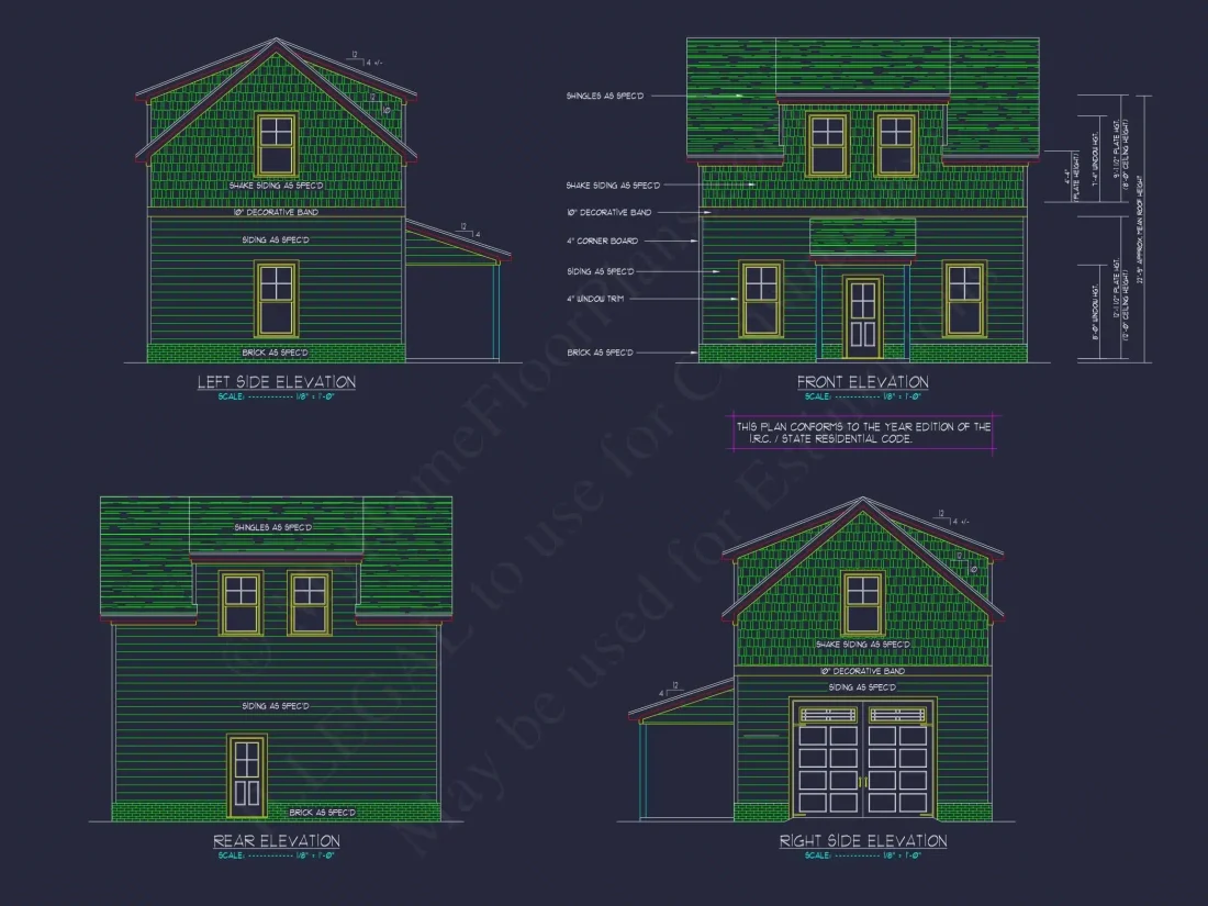 Compact House Plan with Oversized Garage and Living Area Above