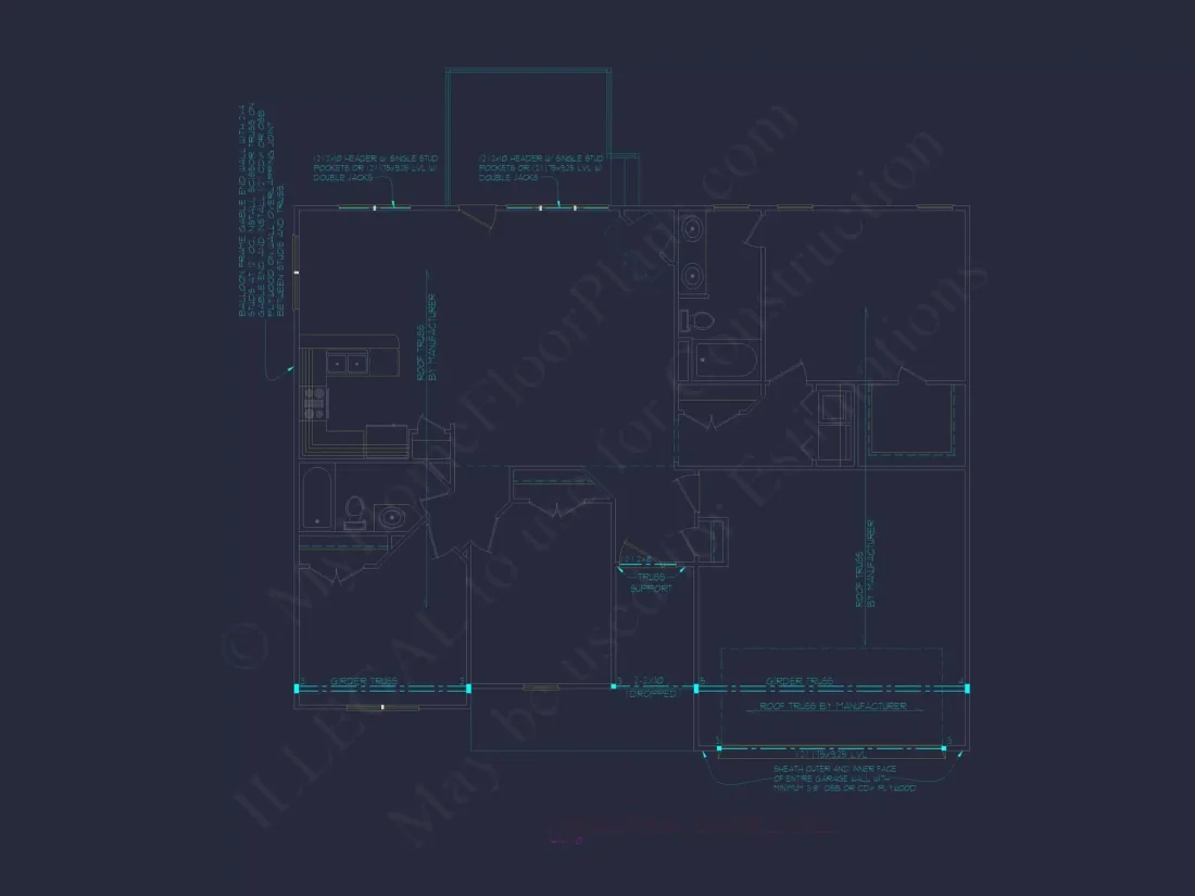 Ranch Home Floor Plan 3-Bed, 2-Bath CAD Designs