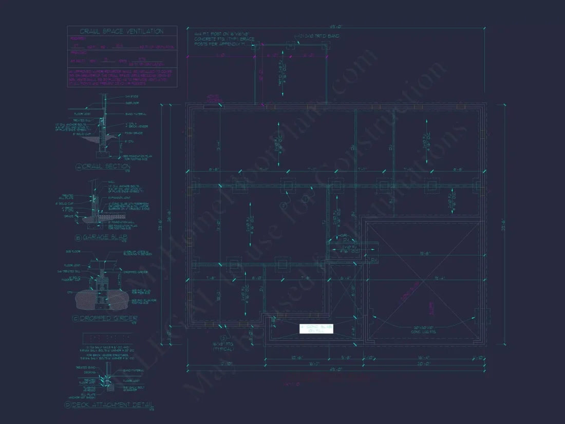 Ranch Home Floor Plan 3-Bed, 2-Bath CAD Designs