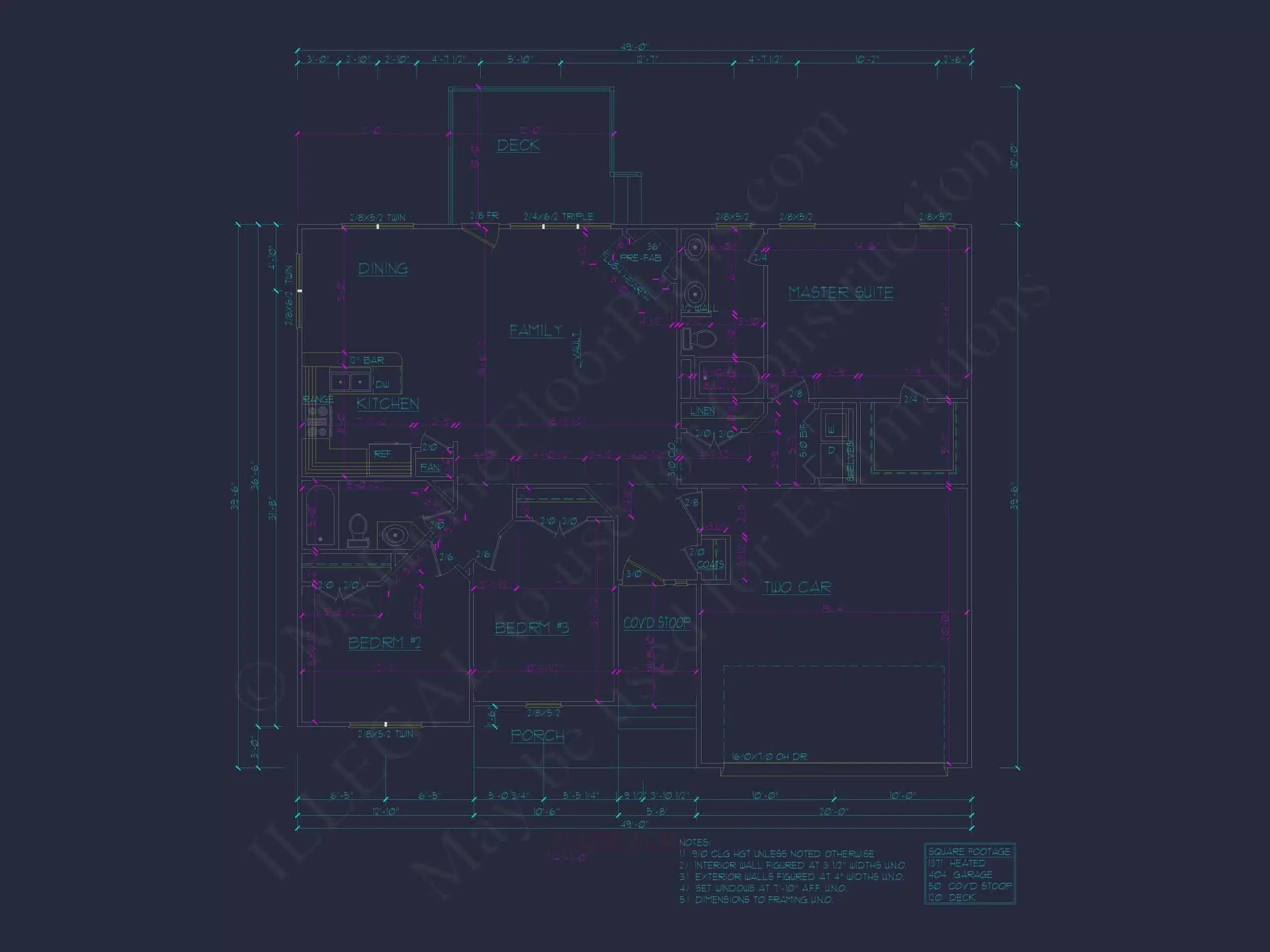 9-1466 HOUSE PLAN - Ranch House Floor Plan: 3-Bed, 2-Bath CAD Designs 8 Ranch Home Floor Plan 3-Bed, 2-Bath CAD Designs