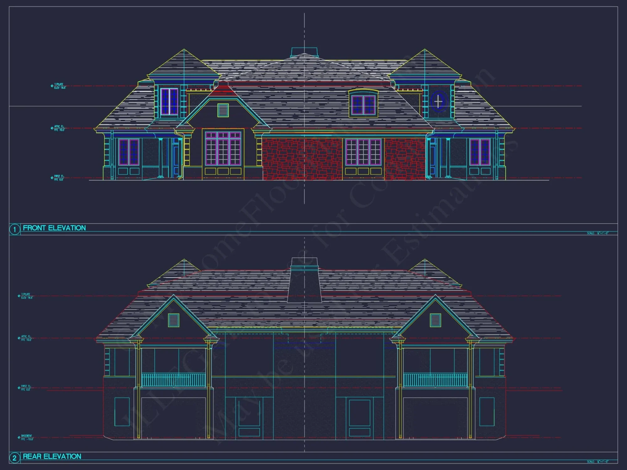 Elegant Home Plan with Detailed Floor Plan, CAD Blueprint & Designs