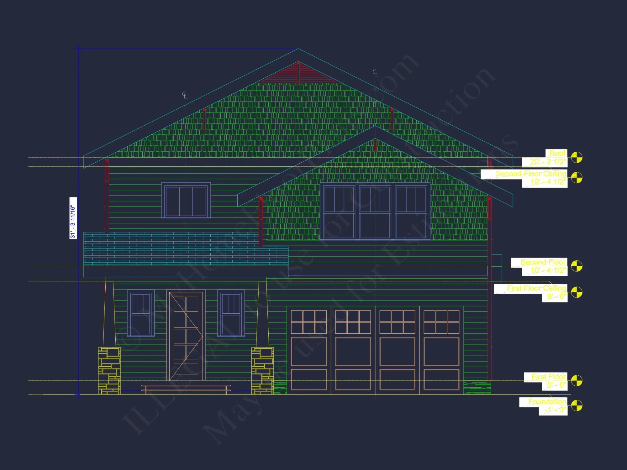 Modern Suburban Home Plan with 2-Story CAD Blueprint Designs