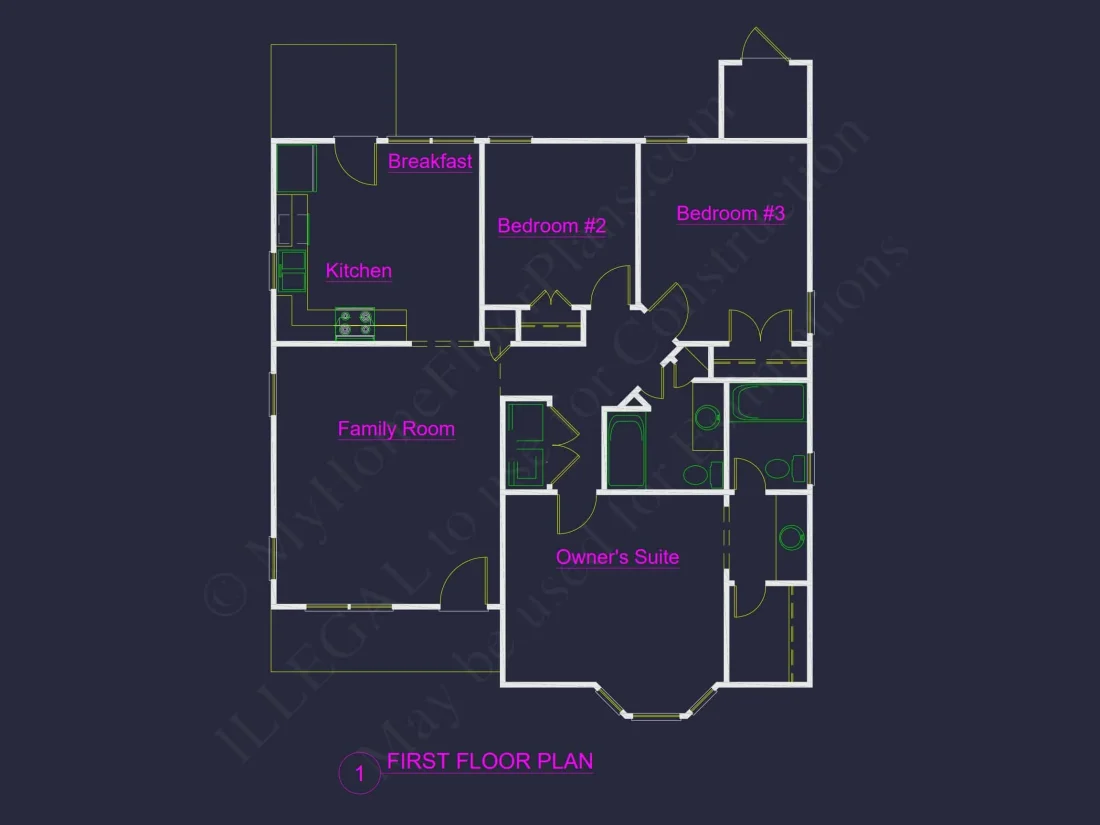 Charming 1-Story House Plan with 3 Bedrooms and Efficient CAD Designs