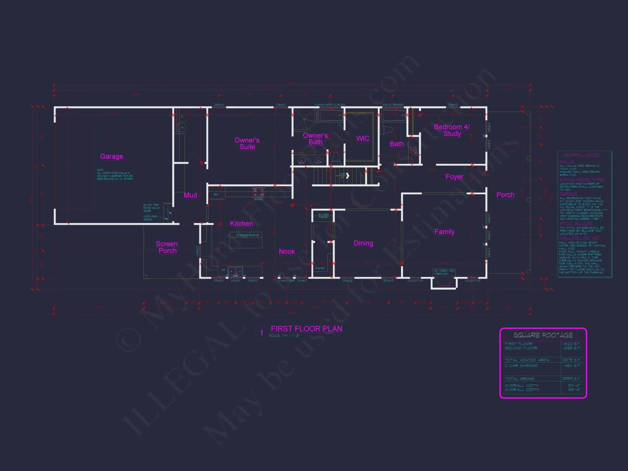 Craftsman Home Plan with Spacious Floor Designs and CAD Blueprint