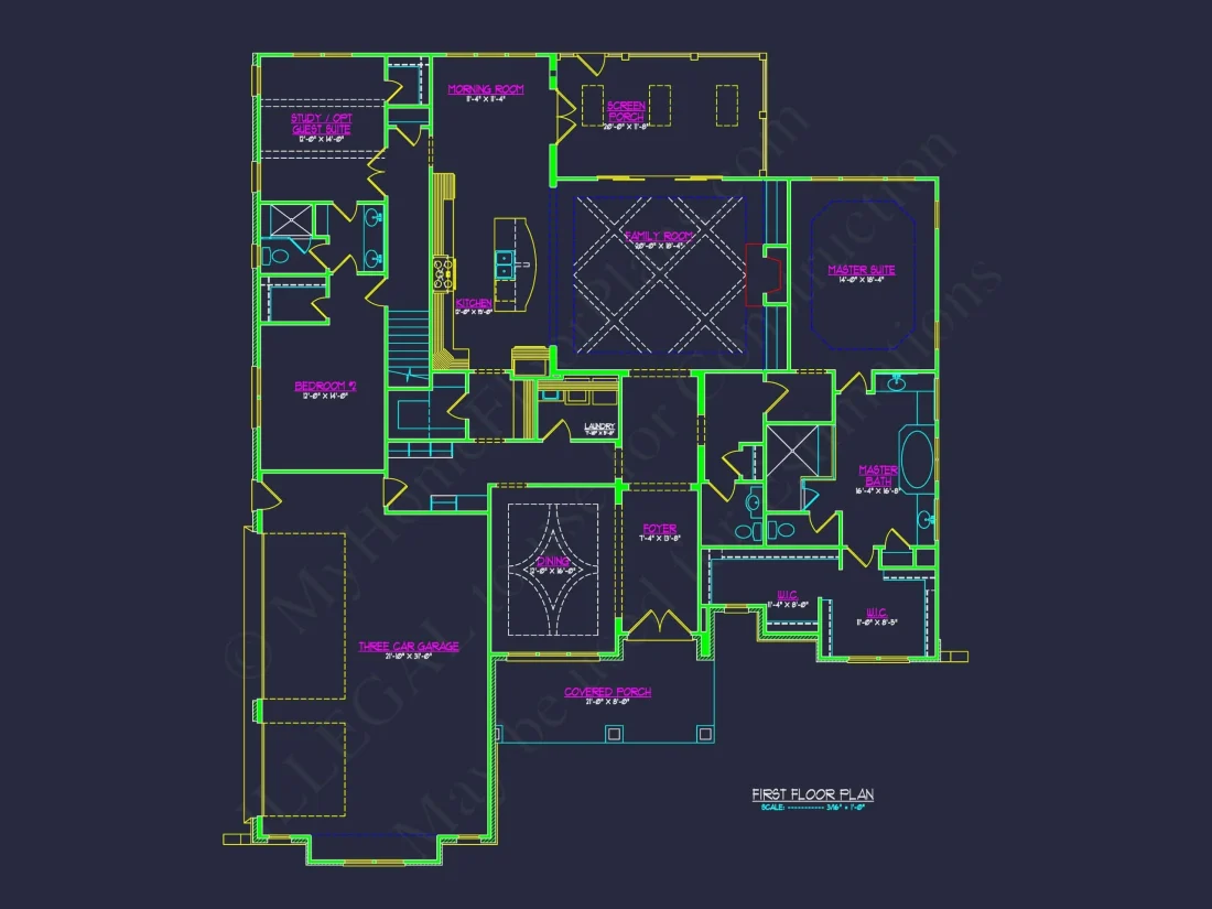 Modern Craftsman House Floor Plan with 5 Bedrooms & 3-Car Garage