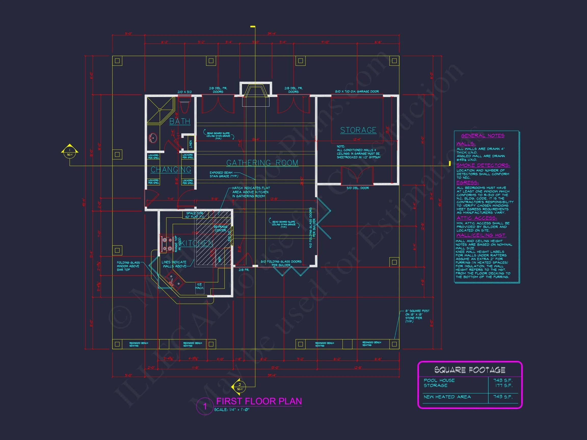 Craftsman Pool House Plan with Vaulted Ceilings and Open Layout
