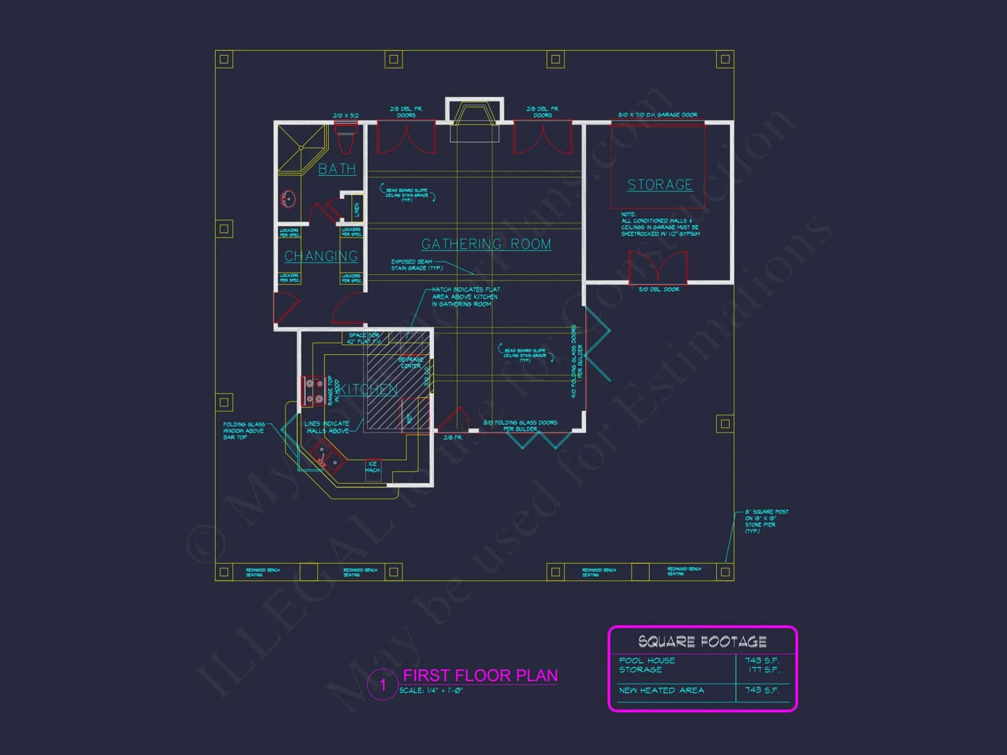 Craftsman Pool House Plan with Vaulted Ceilings and Open Layout