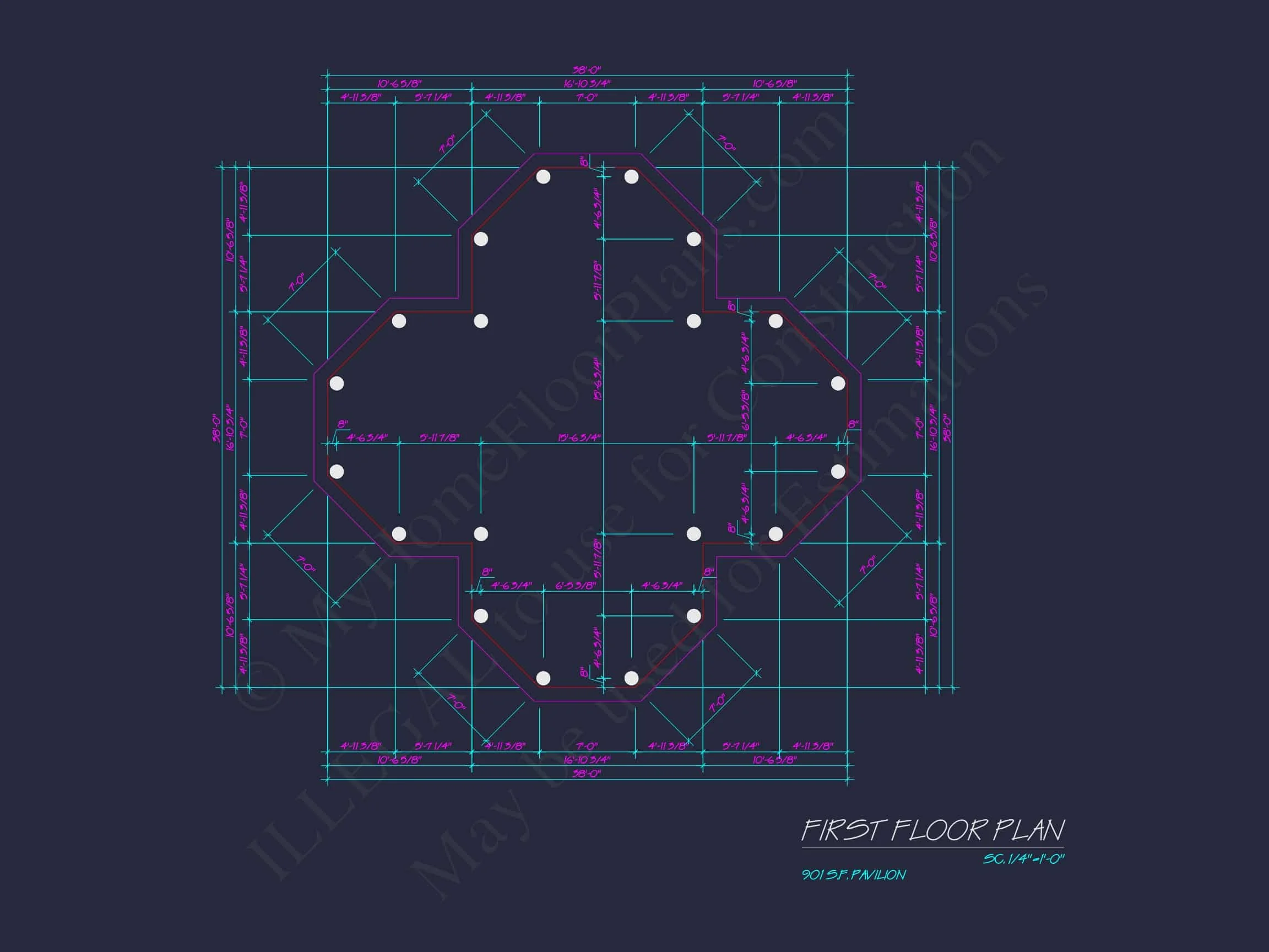 8-1739 PAVILION PLAN - Elegant Pavilion Floor Plan Blueprint with Classical Designs 3 Elegant Pavilion Floor Plan Blueprint with Classical Designs