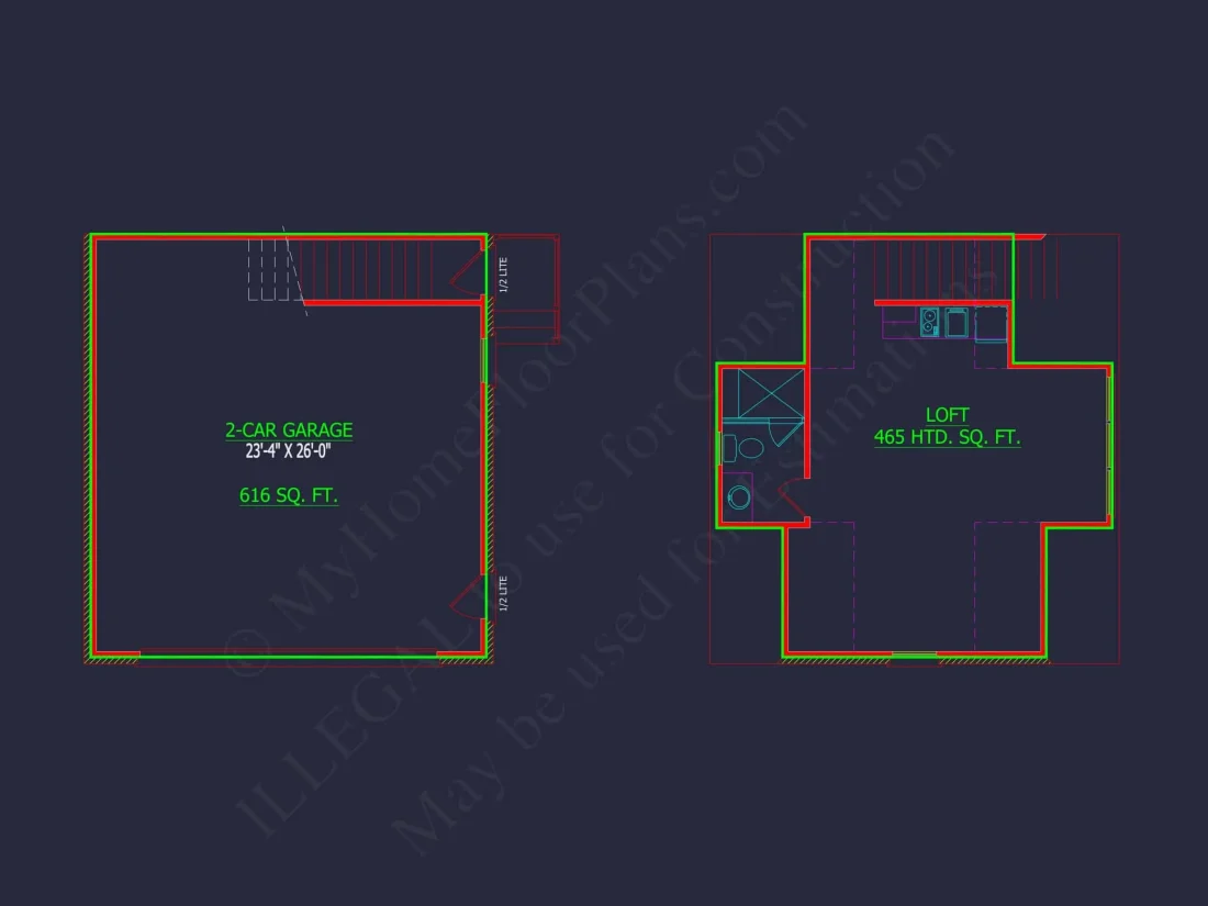 Compact Home Design with Garage & Loft Living Space Blueprint