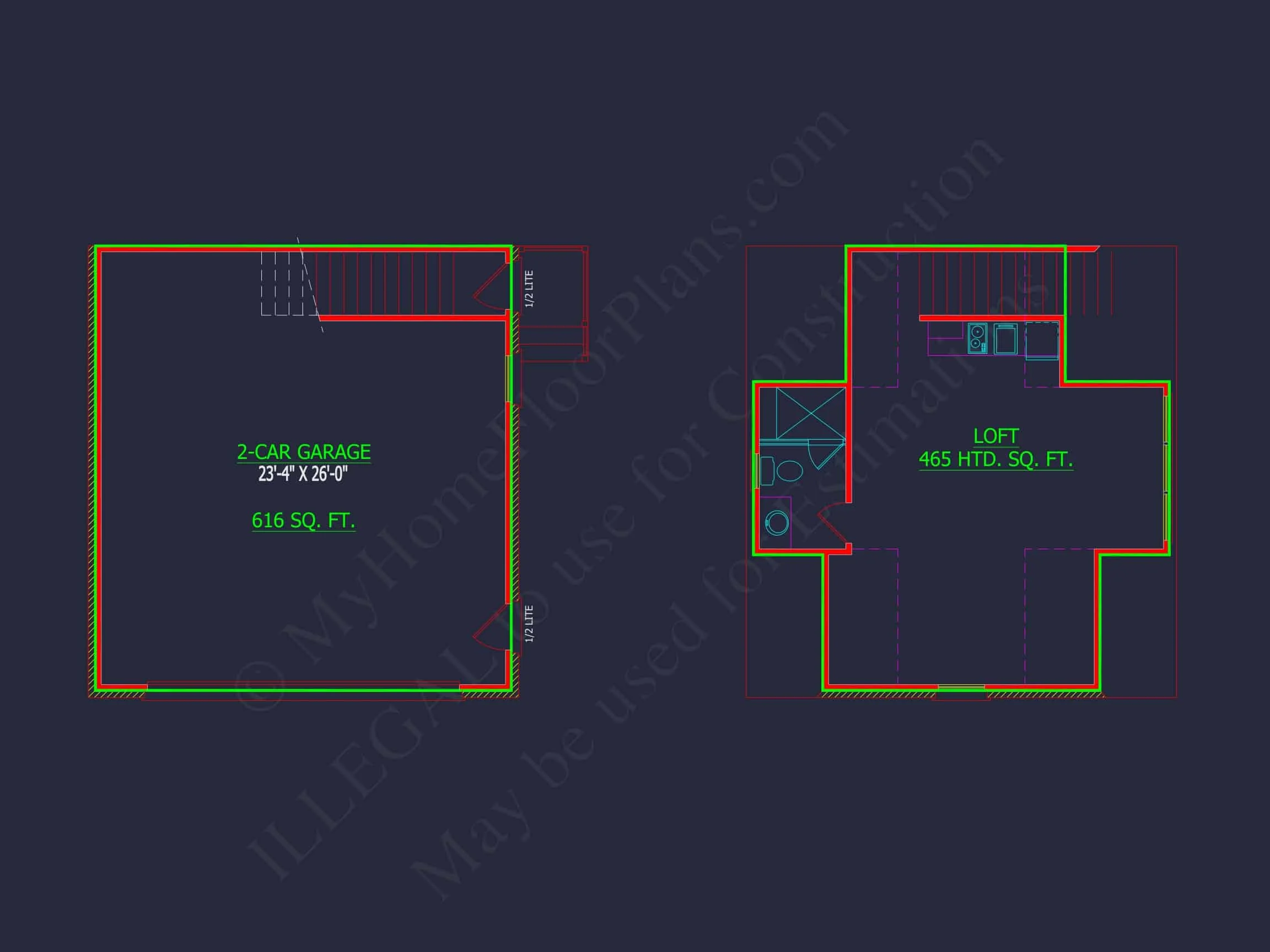 14-1009 HOUSE PLAN - Compact House Design with Garage & Loft Living Space Blueprint 7 Compact Home Design with Garage & Loft Living Space Blueprint