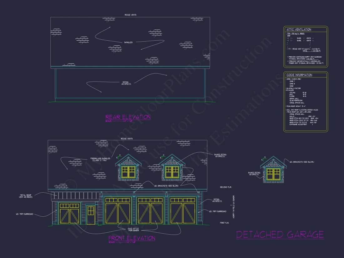 3-Car Garage CAD Home Plans with Living Space & Unique Design