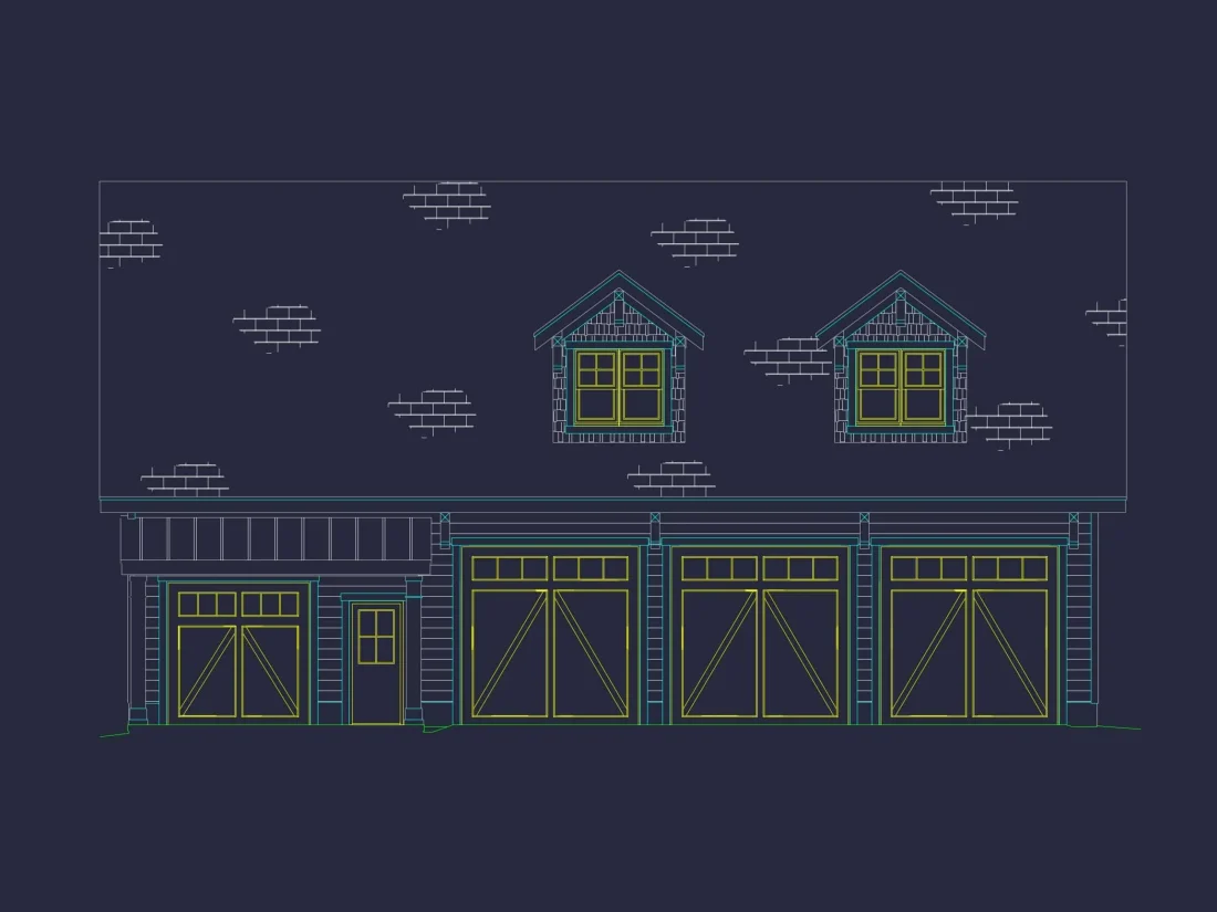 3-Car Garage CAD Home Plans with Living Space & Unique Design
