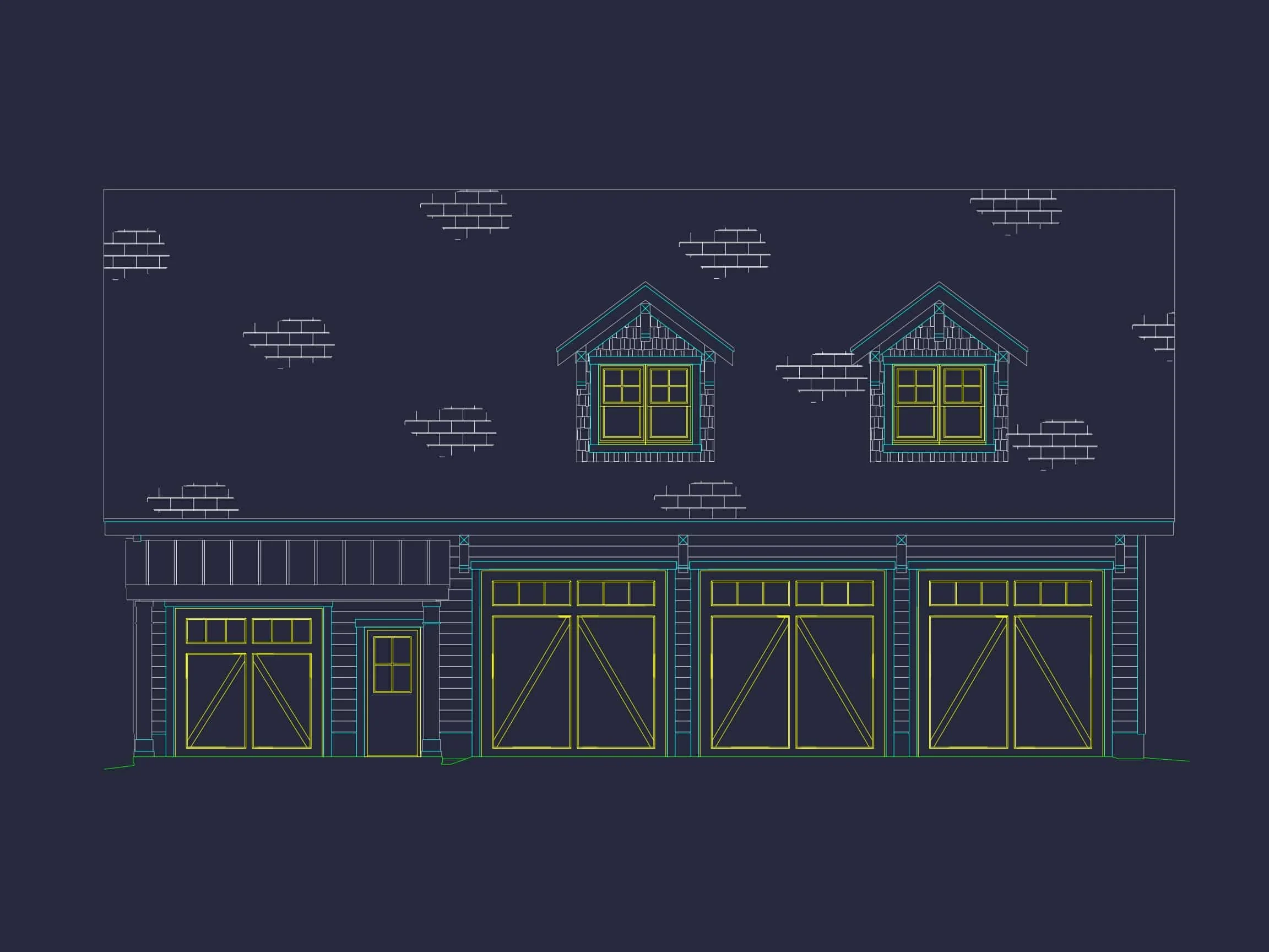13-1065 GARAGE PLAN - 3-Car Garage CAD House Plans with Living Space & Unique Design 2 3-Car Garage CAD Home Plans with Living Space & Unique Design