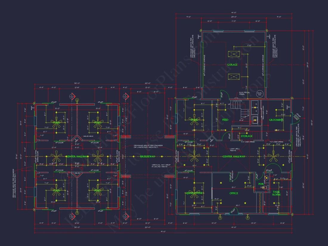 Horse Stable House Plan with 4-Bay Garage & Breezeway