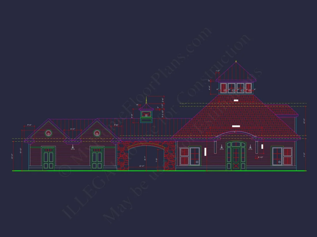 Horse Stable House Plan with 4-Bay Garage & Breezeway