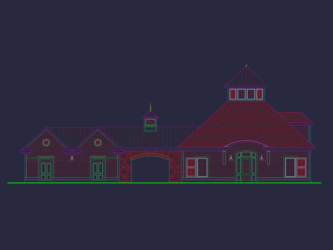 Horse Stable House Plan with 4-Bay Garage & Breezeway