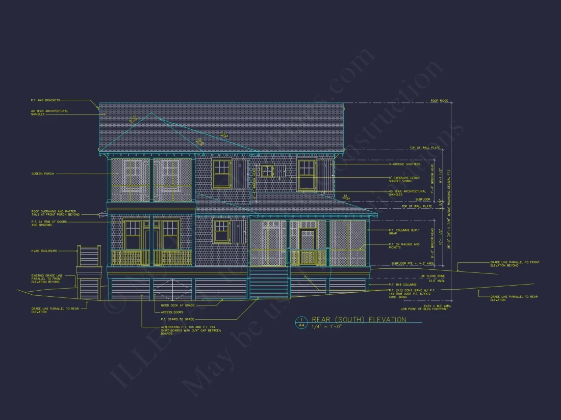 Spacious 5-Bedroom Beach Home Floor Plan with CAD Designs