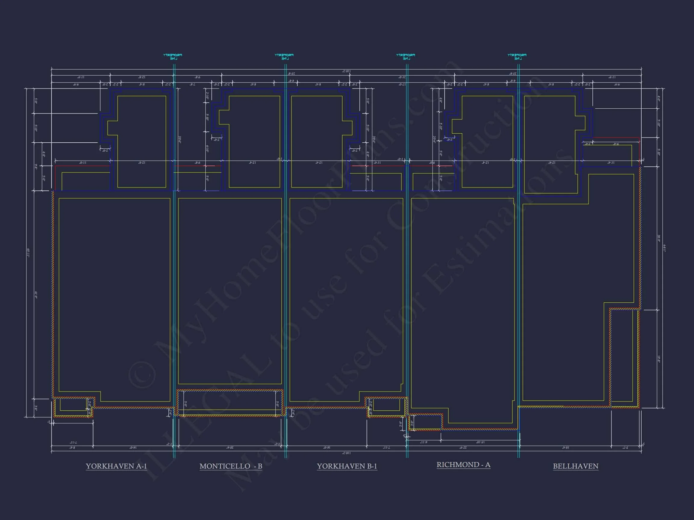 8-1395 BLDG 6 TOWNHOUSE PLAN - 5-Unit Colonial Revival Townhome Plan – 4 Beds per Unit 11 Traditional Townhome Floor Plan with Colonial Revival Design
