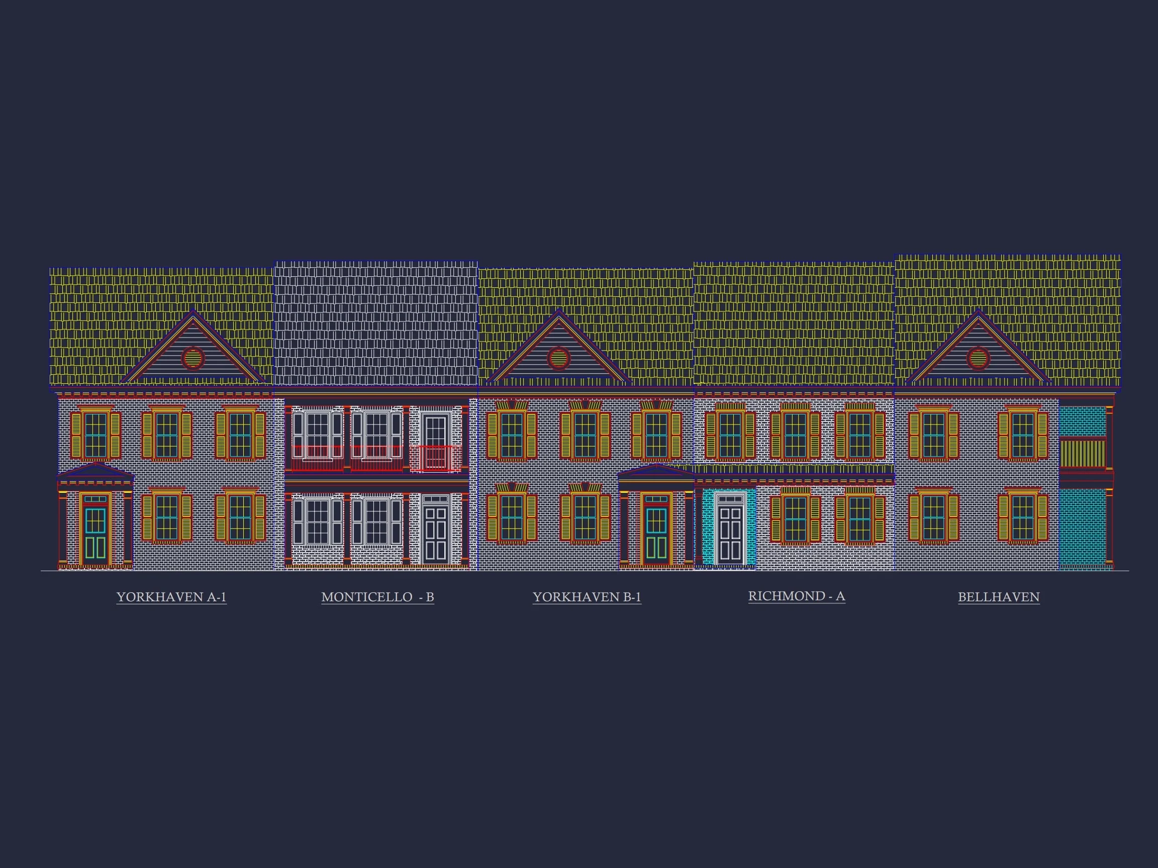 8-1395 BLDG 6 TOWNHOUSE PLAN - 5-Unit Colonial Revival Townhome Plan – 4 Beds per Unit 2 Traditional Townhome Floor Plan with Colonial Revival Design