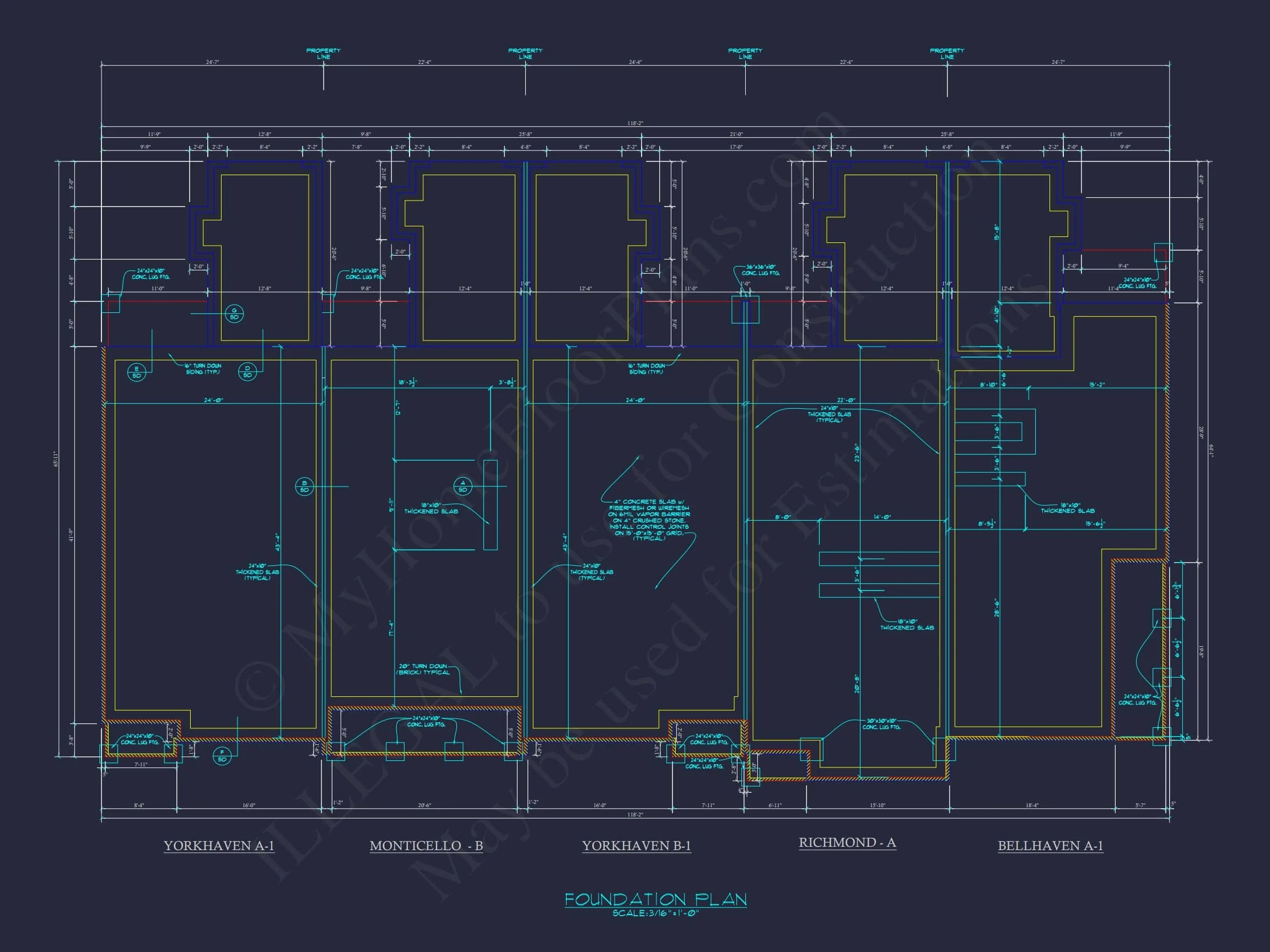 8-1395 BLDG 6 TOWNHOUSE PLAN - 5-Unit Colonial Revival Townhome Plan – 4 Beds per Unit 12 Traditional Townhome Floor Plan with Colonial Revival Design