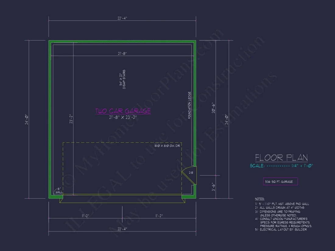 Traditional 2-Bay Garage Floor Plan with CAD Blueprint Design