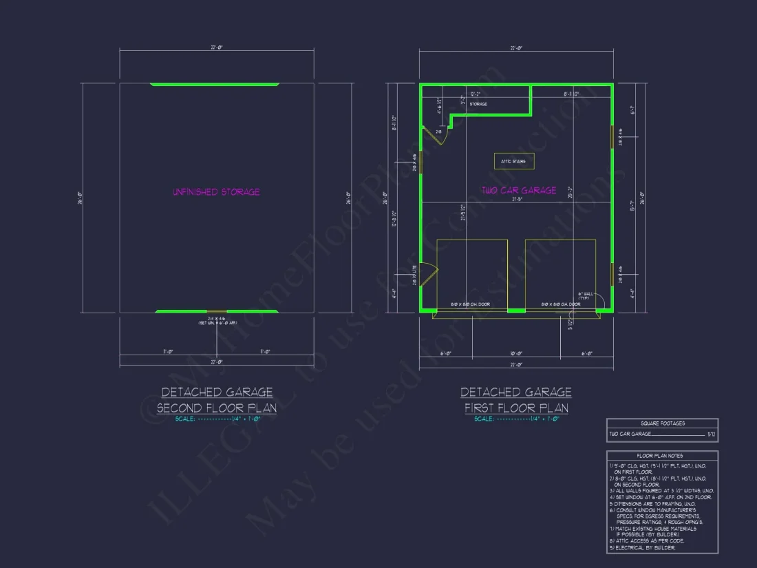 Garage Home Floor Plan With CAD Blueprint & Architecture Designs