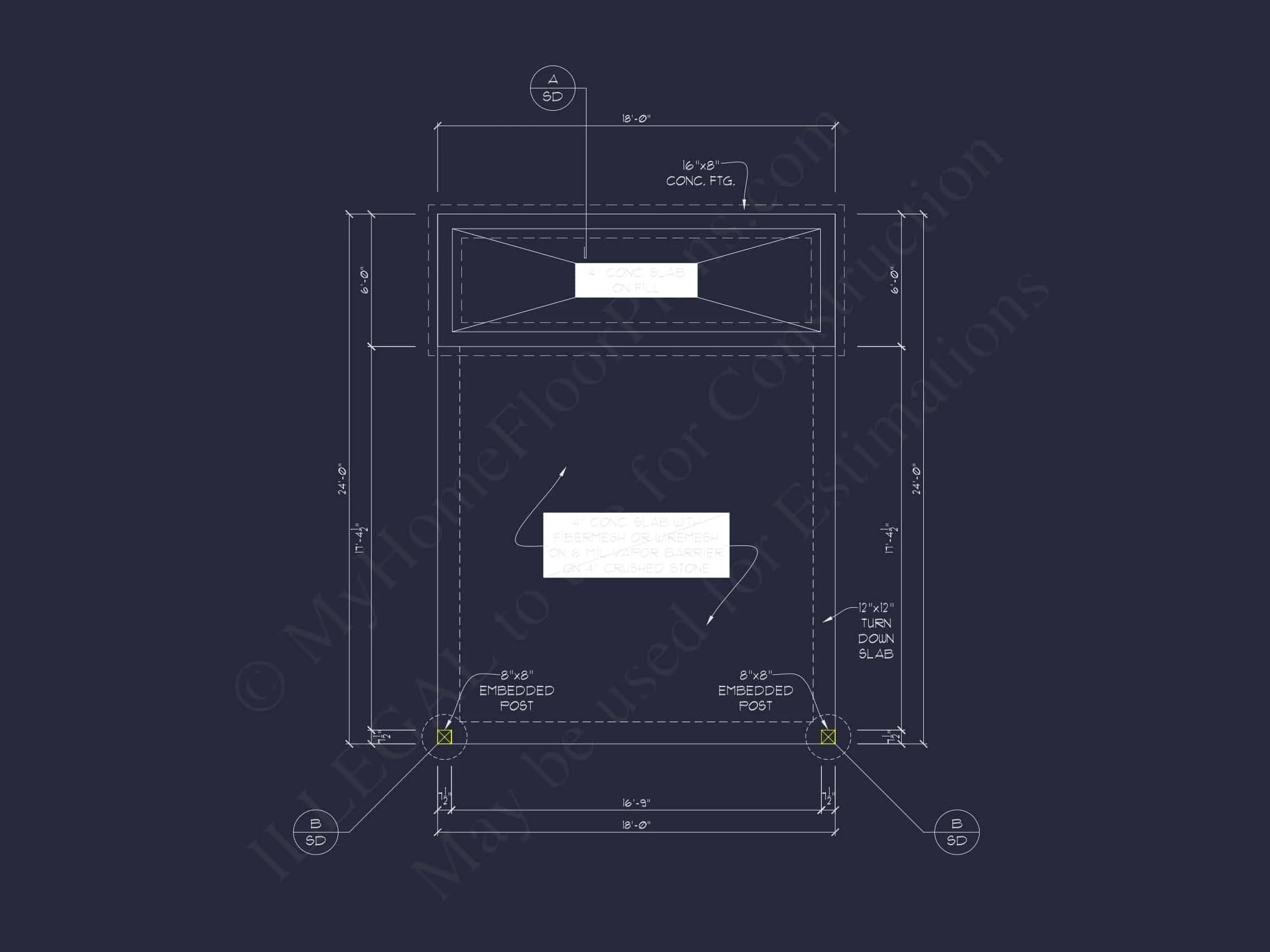 15-1996 HOUSE PLAN - Contemporary Carport: 18' x 24' Floor Plan Blueprint 6 Contemporary Carport 18' x 24' House Plan with Office