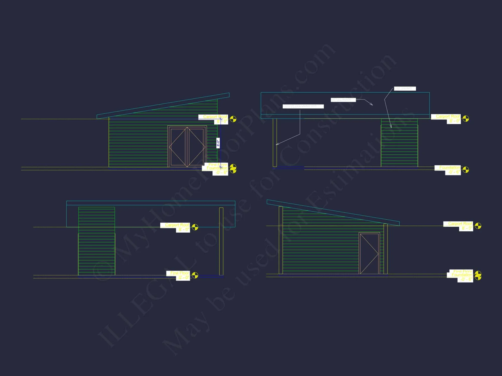 Contemporary Carport 18' x 24' House Plan with Office