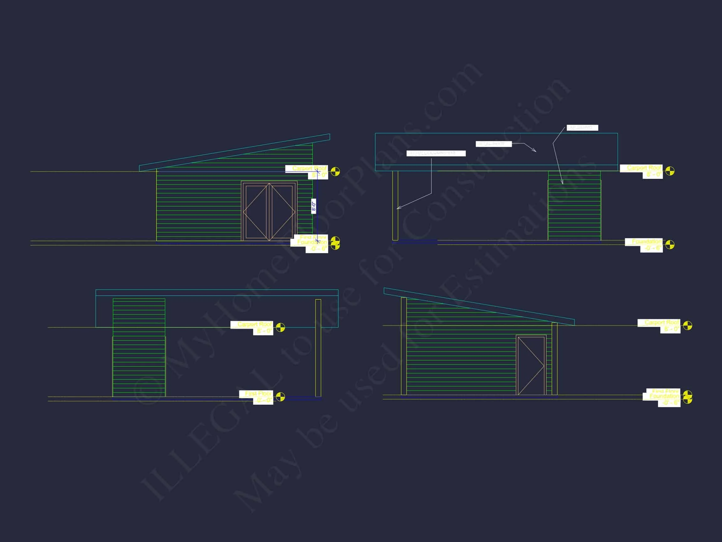 15-1996 HOUSE PLAN - Contemporary Carport: 18' x 24' Floor Plan Blueprint 8 Contemporary Carport 18' x 24' House Plan with Office