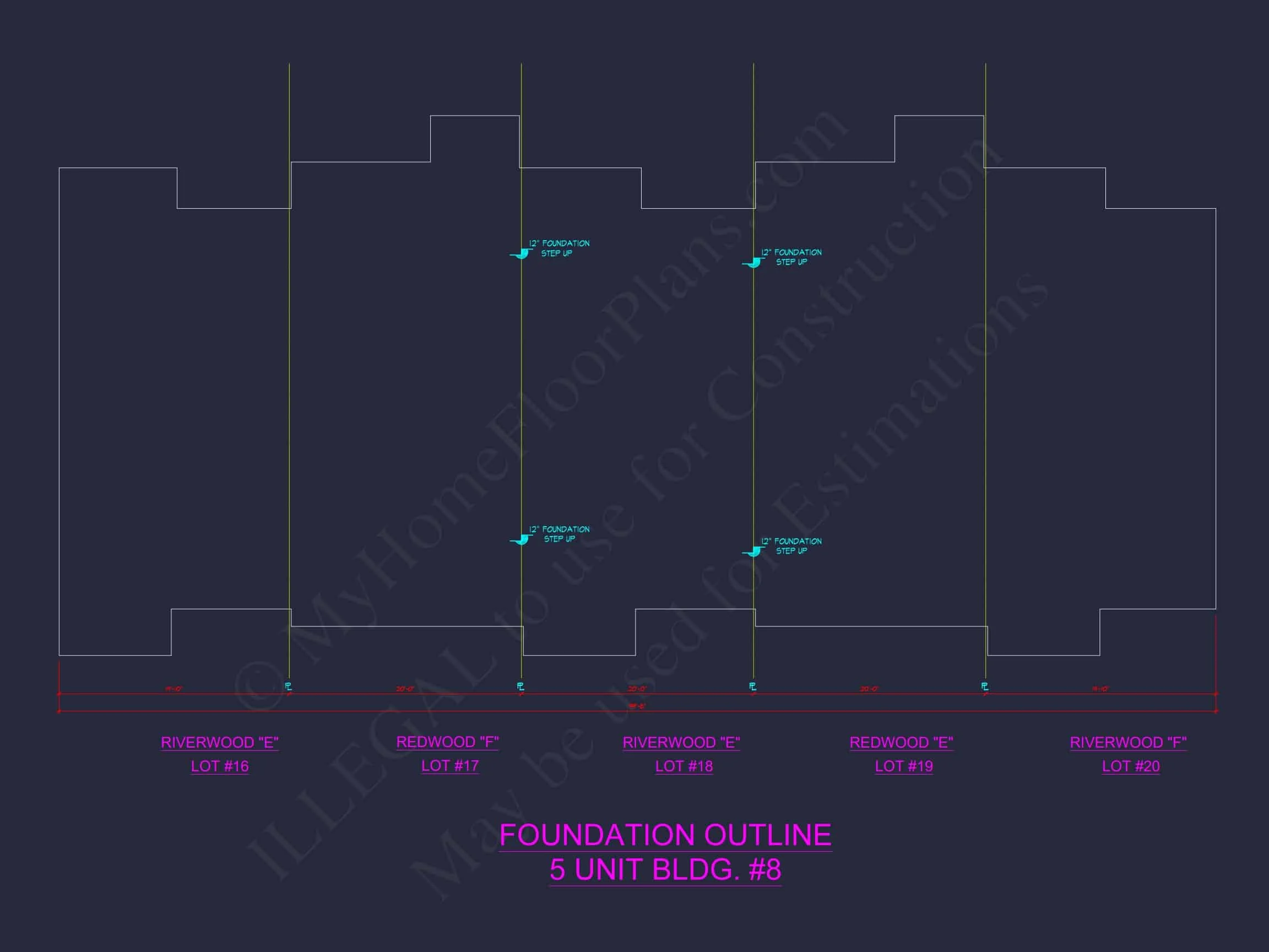 7-1947B 5-UNIT TOWNHOUSE PLAN - Traditional Colonial Home Plan - 3-Bed, 2.5-Bath, 1,571 SF 10 Elegant 5-Unit Townhome Plan with Open Layout and Vaulted Ceilings