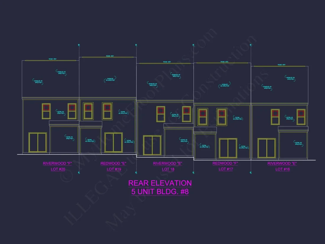 Elegant 5-Unit Townhome Plan with Open Layout and Vaulted Ceilings