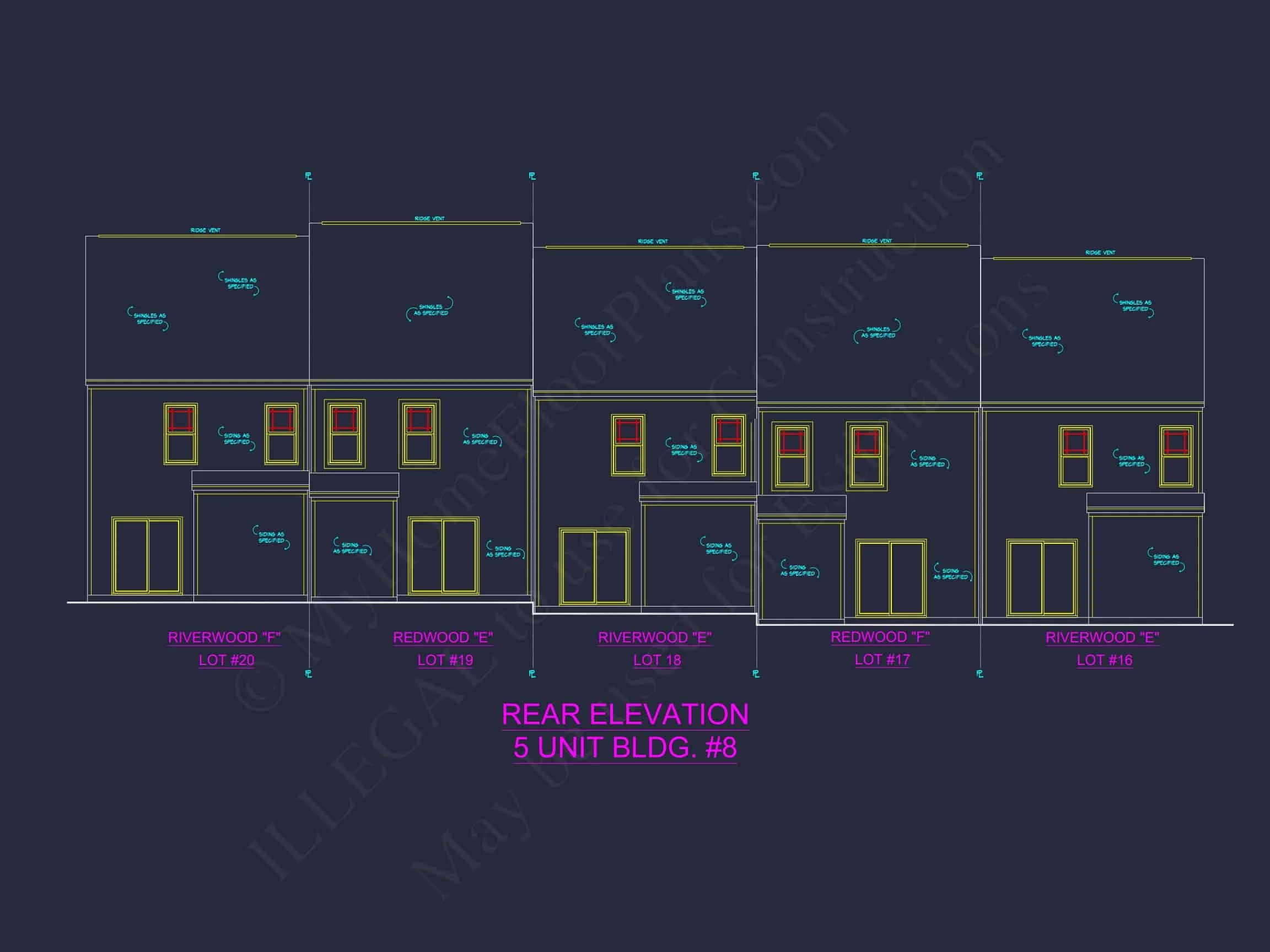 7-1947B 5-UNIT TOWNHOUSE PLAN - Traditional Colonial Home Plan - 3-Bed, 2.5-Bath, 1,571 SF 13 Elegant 5-Unit Townhome Plan with Open Layout and Vaulted Ceilings