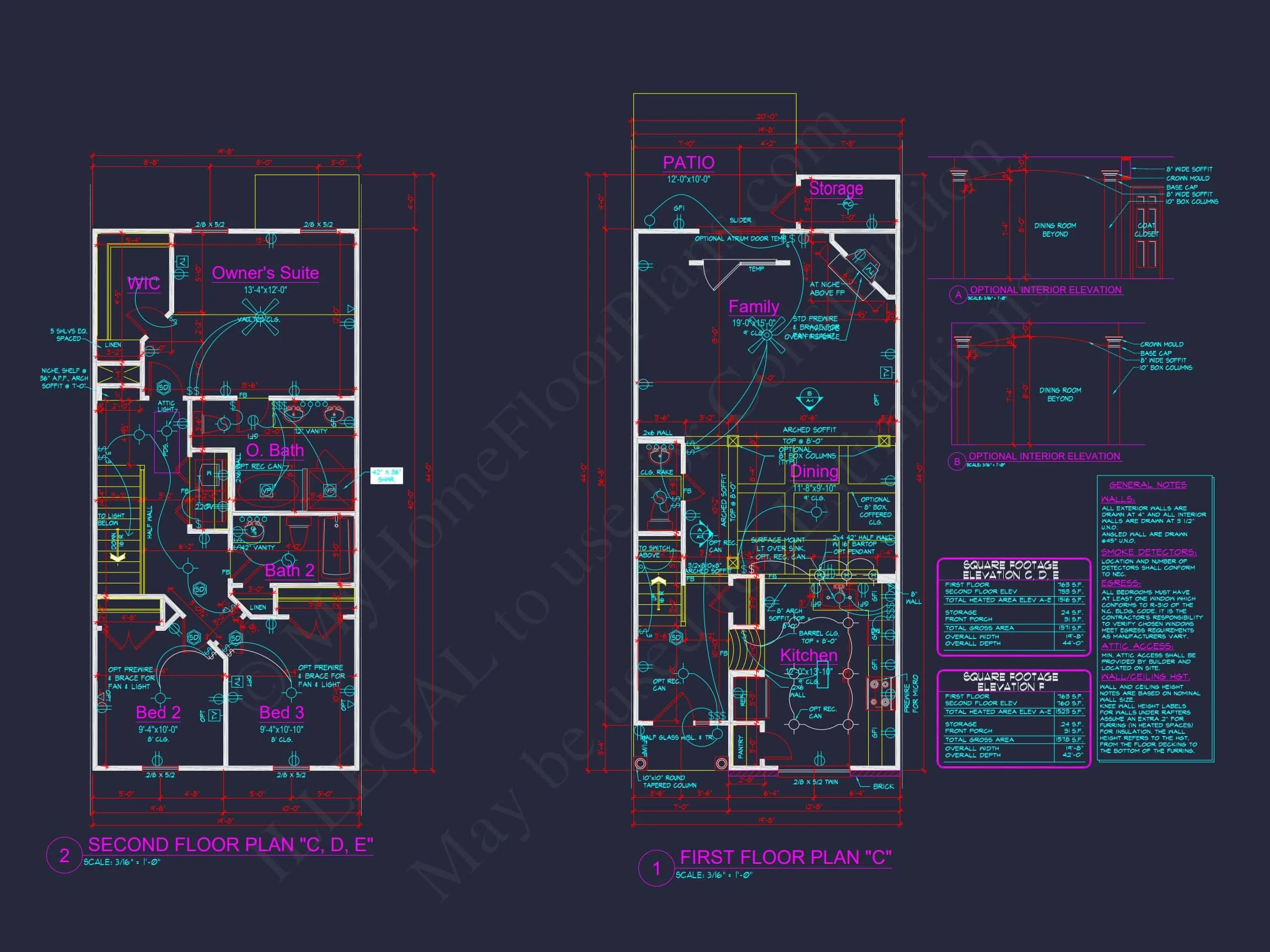 7-1947B 5-UNIT TOWNHOUSE PLAN - Traditional Colonial Home Plan - 3-Bed, 2.5-Bath, 1,571 SF 22 Elegant 5-Unit Townhome Plan with Open Layout and Vaulted Ceilings