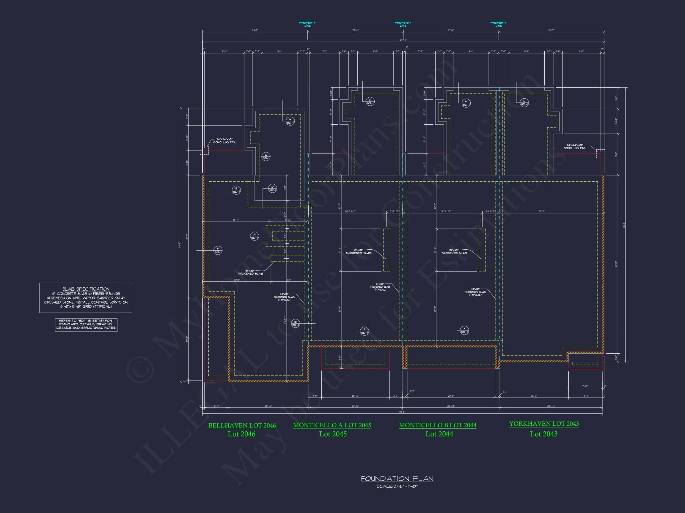 12-2220 TOWNHOUSE PLAN - 4-Unit - 5-Bed, 4-Bath, 4,200 SF 12 4-Unit Modern Townhome Floor Plan with CAD Designs and Blueprints