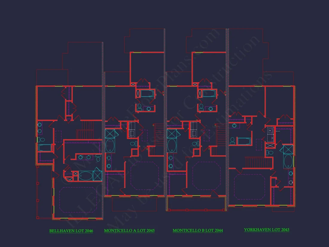 4-Unit Modern Townhome Floor Plan with CAD Designs and Blueprints