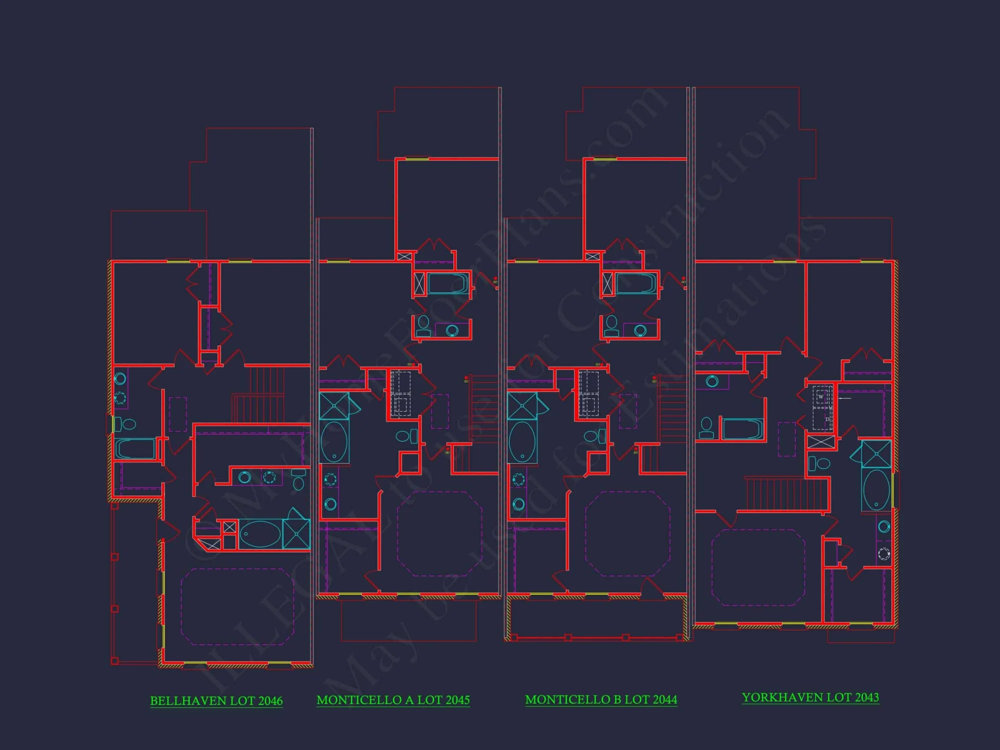 4-Unit Modern Townhome Floor Plan with CAD Designs and Blueprints