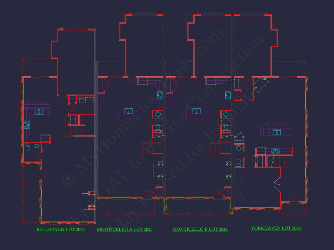 4-Unit Modern Townhome Floor Plan with CAD Designs and Blueprints