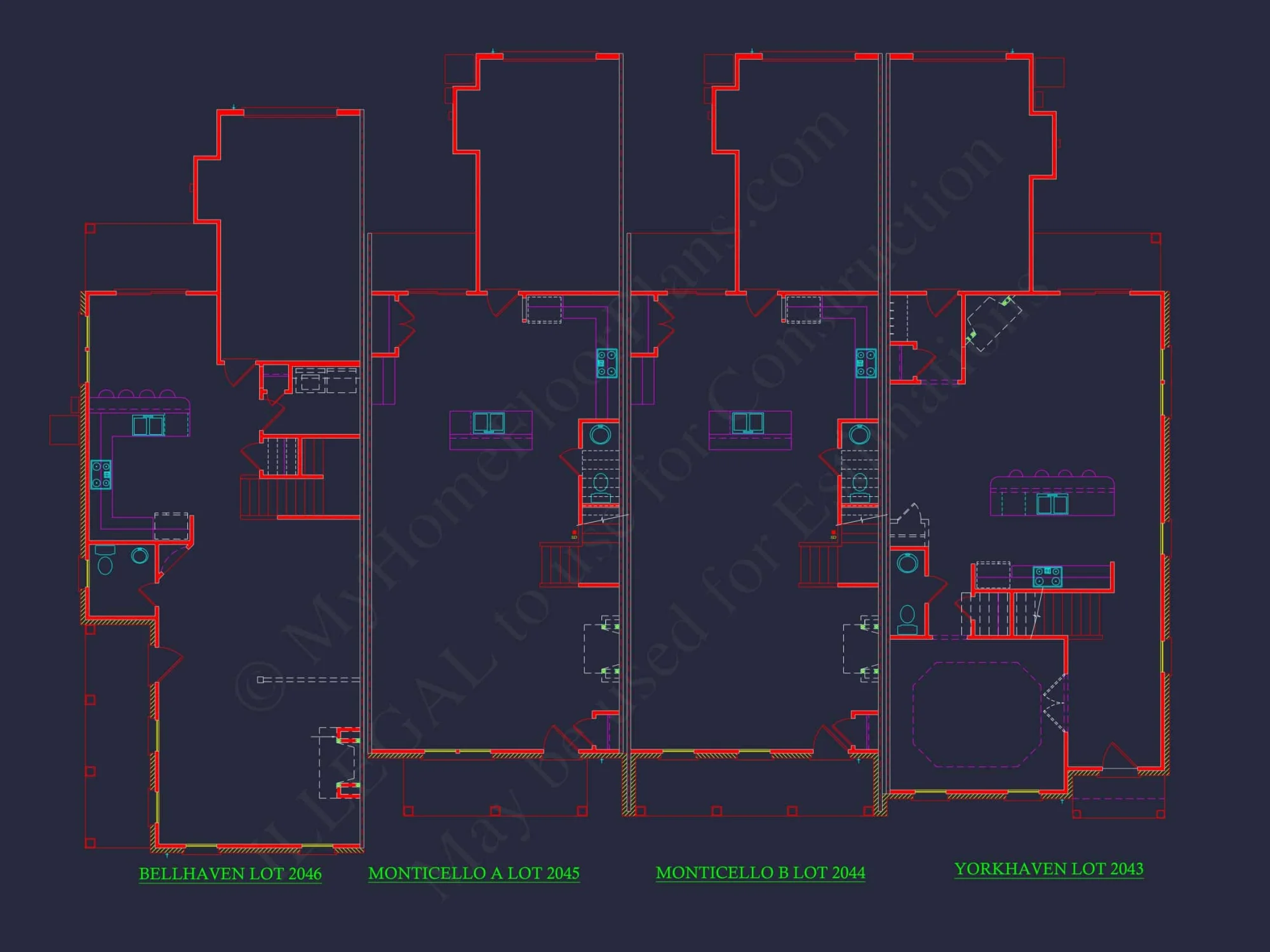 4-Unit Modern Townhome Floor Plan with CAD Designs and Blueprints
