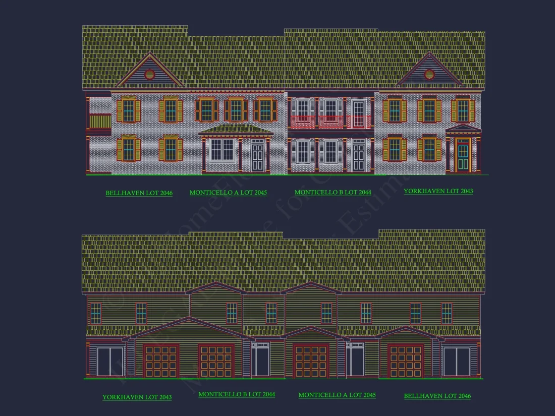 4-Unit Modern Townhome Floor Plan with CAD Designs and Blueprints