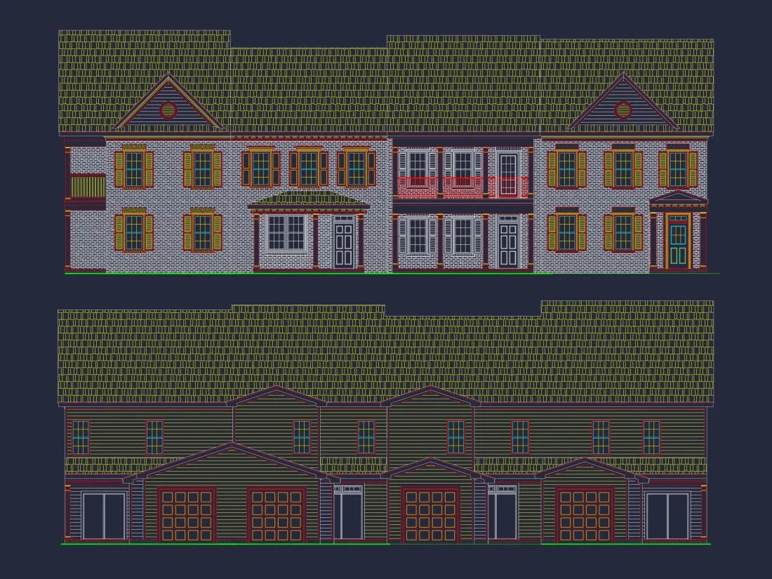 4-Unit Modern Townhome Floor Plan with CAD Designs and Blueprints