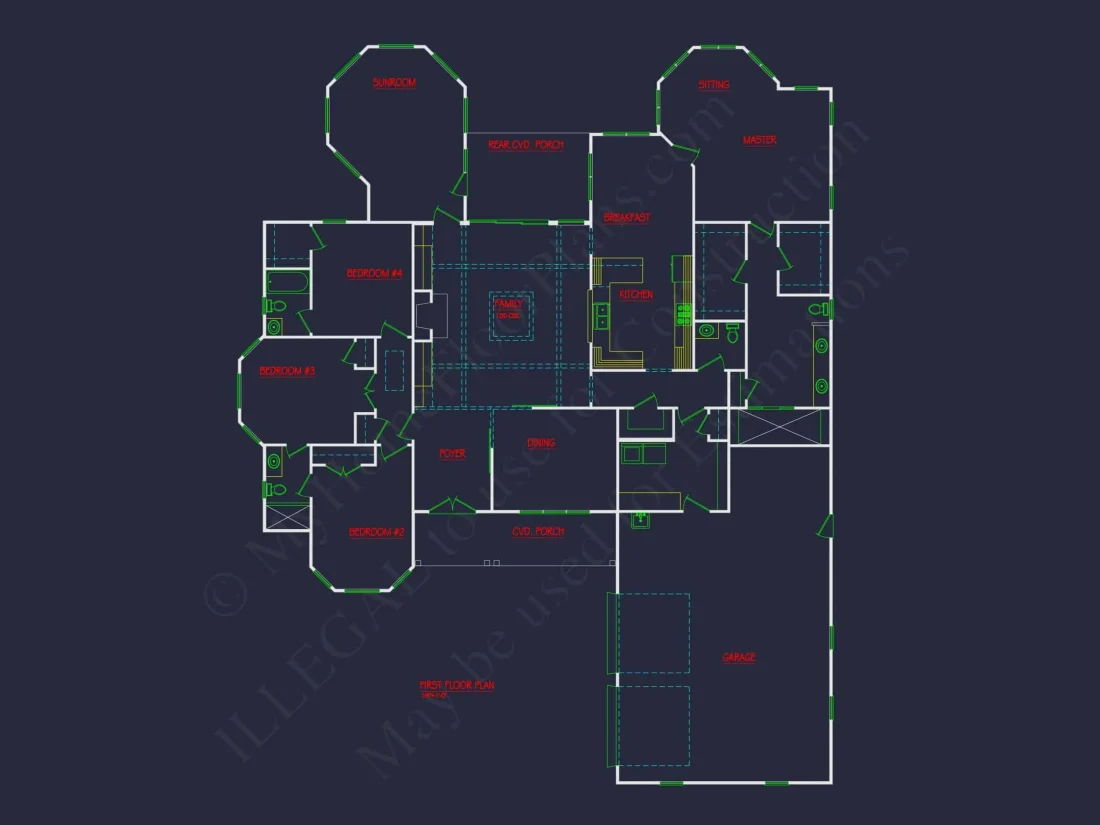 Craftsman House Plan with Open Layout, 4 Bedrooms, and Sunroom