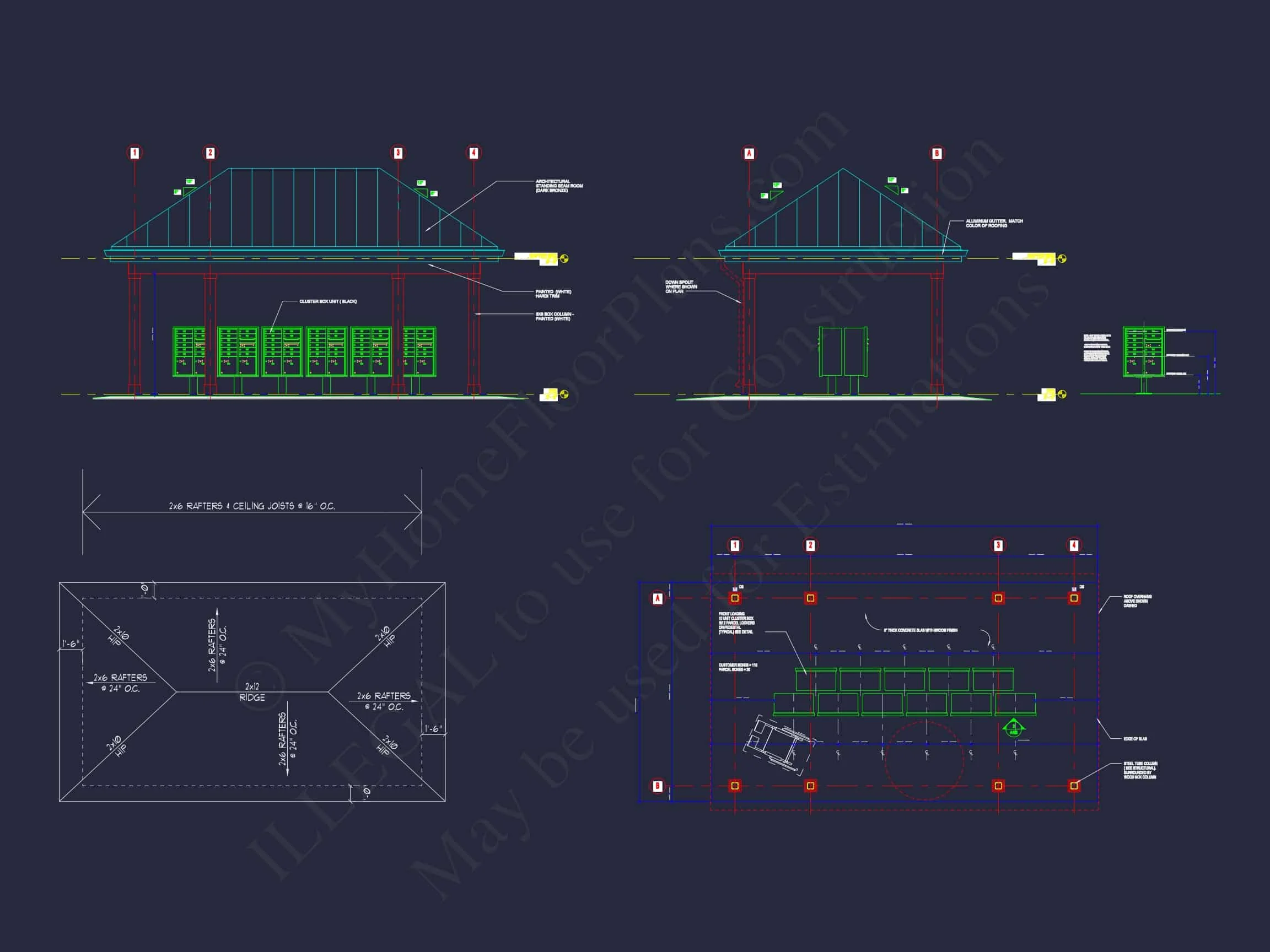 16-1337 MAILBOX KIOSK PLAN - Small Traditional Kiosk Floor Plan with CAD Architecture Designs 4 Small Traditional Kiosk Floor Plan with CAD Architecture Designs