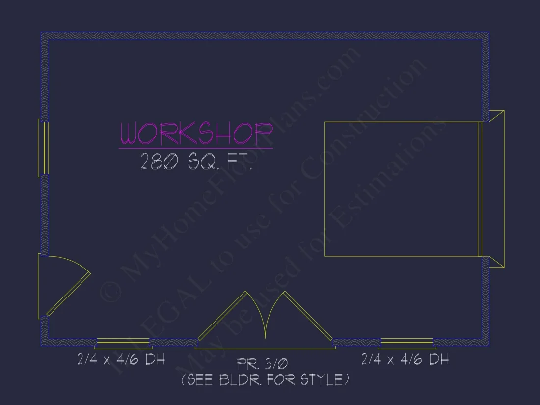 Compact Workshop Floor Plan – Barn-Style Blueprint with 280 Sq. Ft.